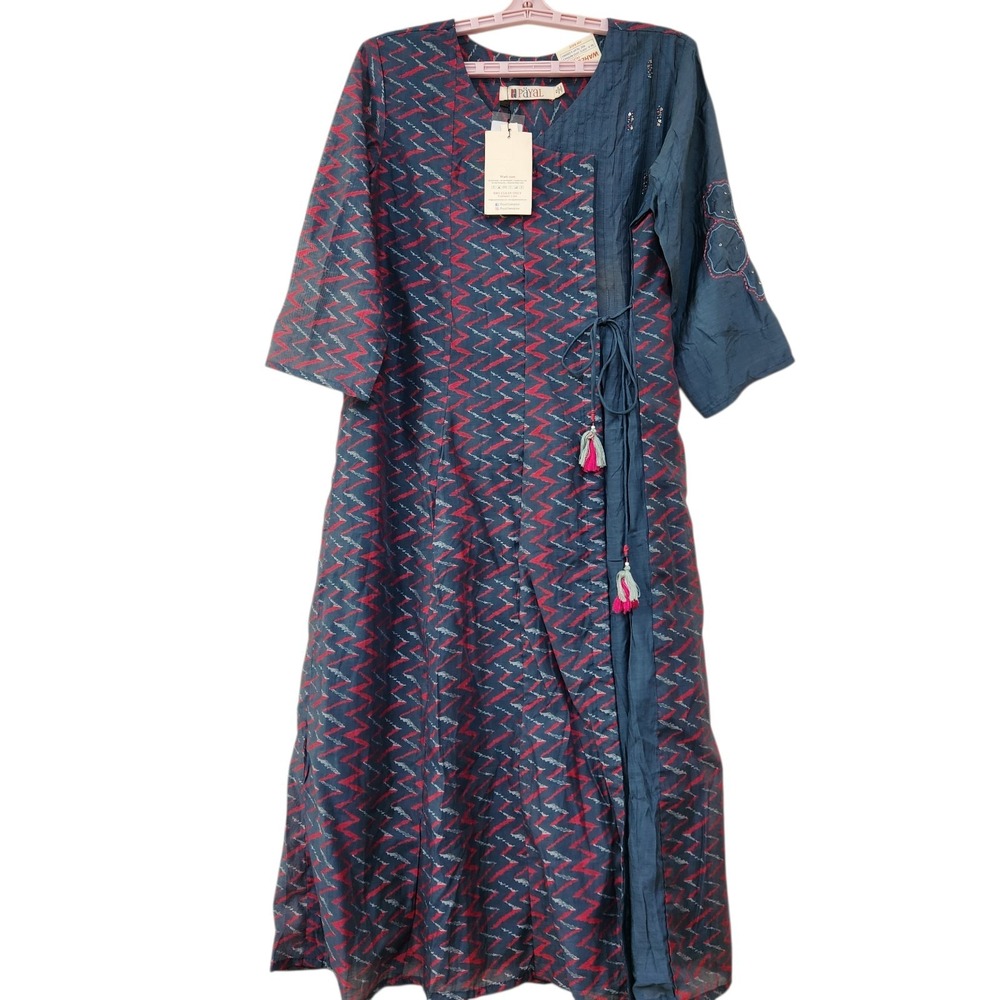 NWT Payal Wrap Dress Size XL Indian 42 Cotton Ikat Embroidered Midi Handloom New